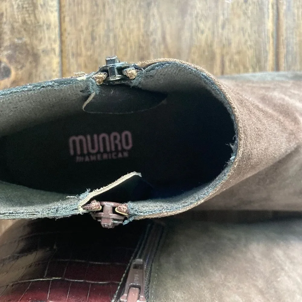 Munro American Lexi Bootie Brown Suede Croc Accent Ankle Boots Women's Size 8